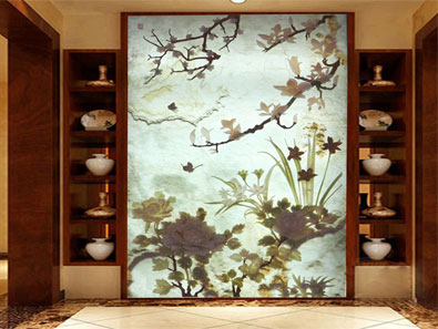 梅花玉兰玉雕屏风效果图