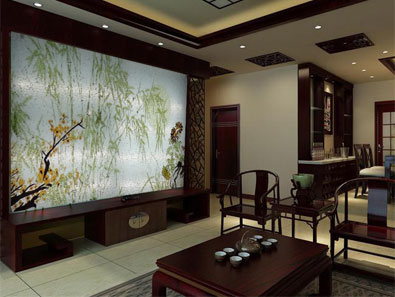 河畔柳叶玉雕屏风效果图