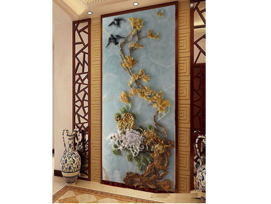 秋菊傲然玉雕屏风效果图