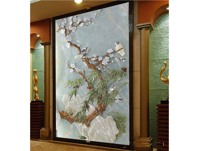 梅花竹叶玉雕屏风效果图